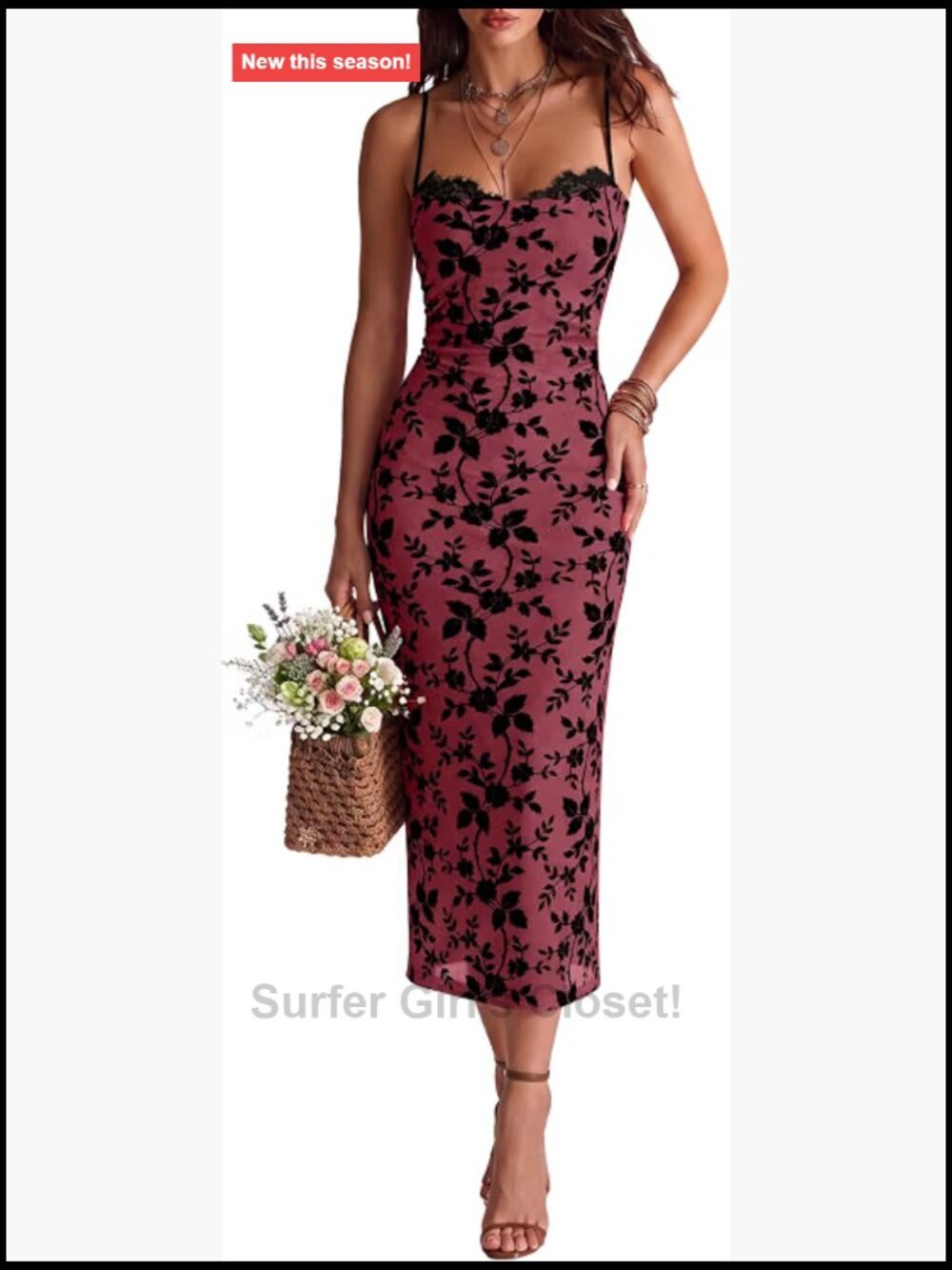 Semi Formal Bodycon Floral Midi Dress Sleeveless Square Neck